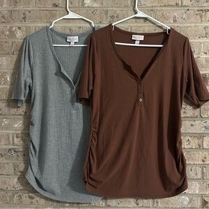 Isabel Maternity By Ingrid & Isabel Women's Ribbed Henley Tops - Gray and Brown